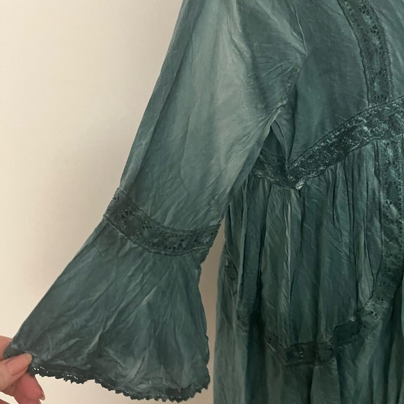 Back In The Saddle Teal Tie Dye Wash Western Country Dress Button Up Medium - Picture 3 of 6